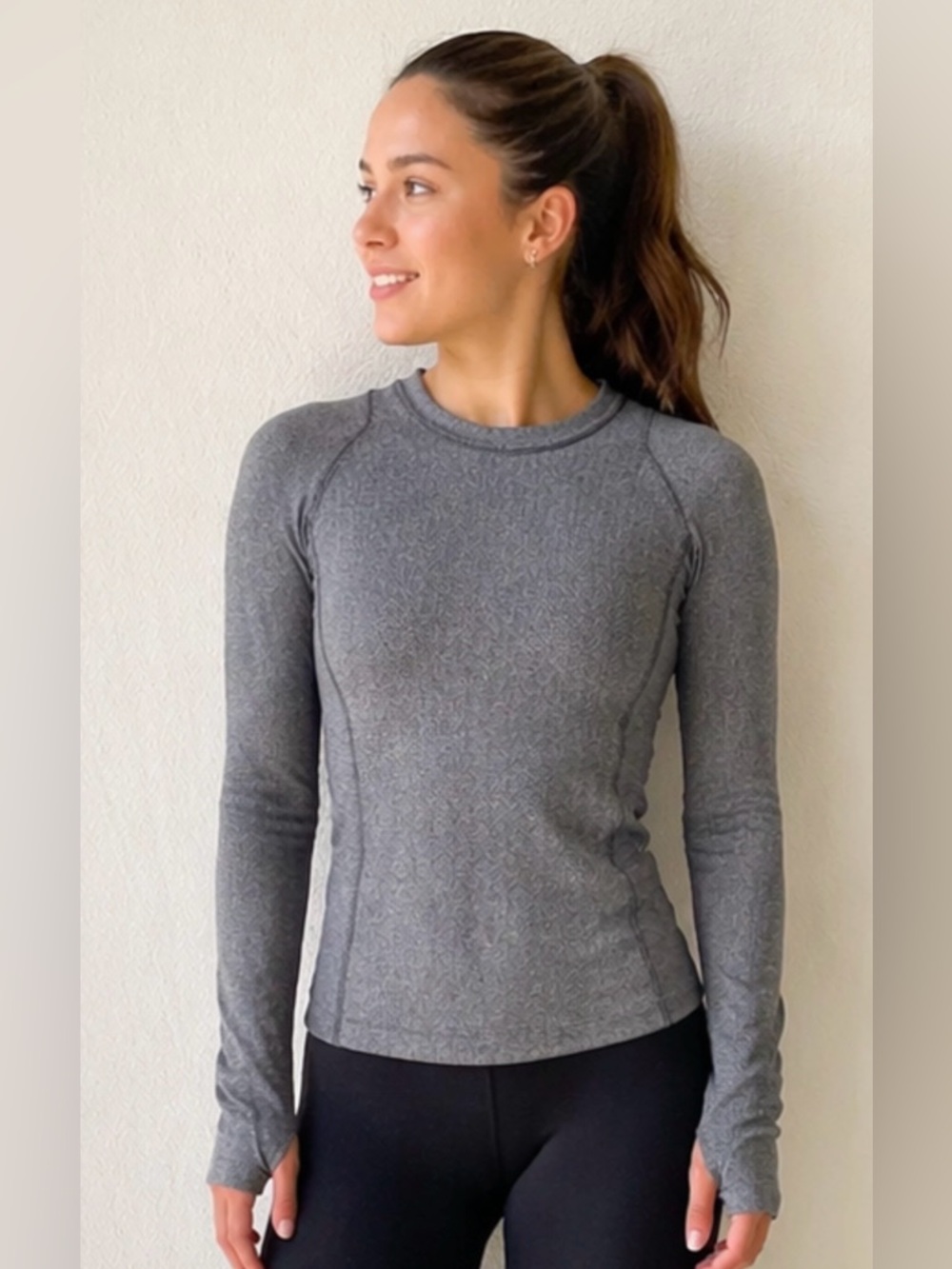 Lululemon Runderful Long Sleeve Herringbone Heathered Black/Grey Top US 6